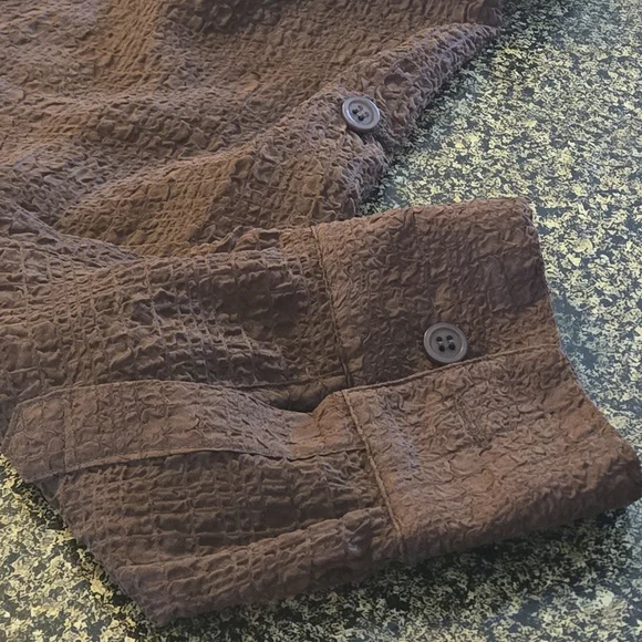 Elementz 2 pc Semi-Sheer Brown Textured Roll-tab Blouse Laced Cami Women's XL - Picture 12 of 16